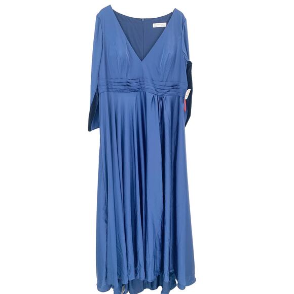 MAC DUGGAL Dress Size 20 / 20W Evening Gown Navy Blue NEW V Neck Pleated - Picture 4 of 6